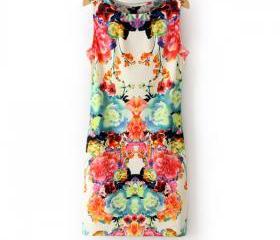 Retro print Slim Short Dress
